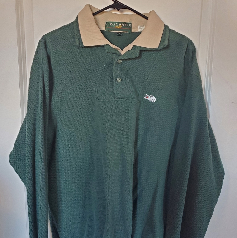 Rare Vintage Alligator Gator Crocodile Logo 1/4 Button Cardigan Sweater 80s 90s